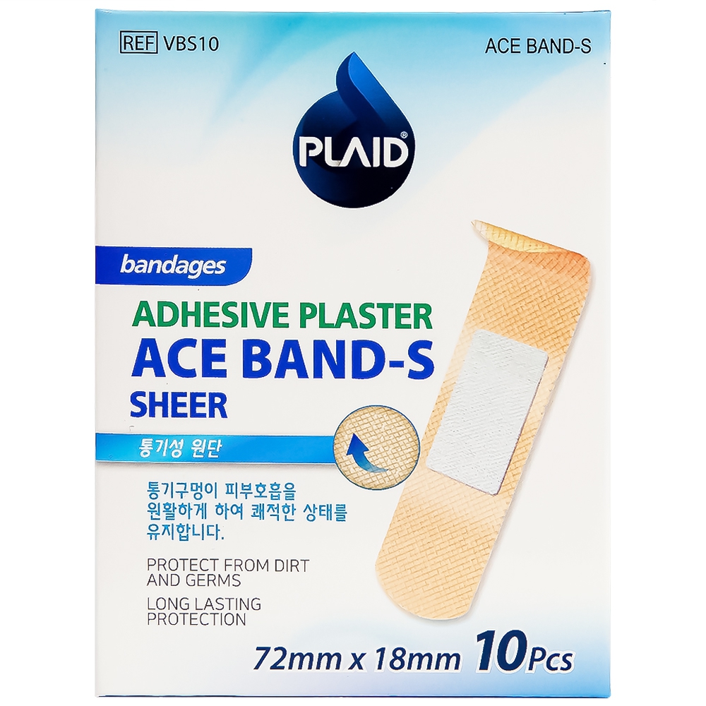 Băng keo cá nhân màu da 72mm x 18mm Ace Band-S Sheer hộp 10 miếng