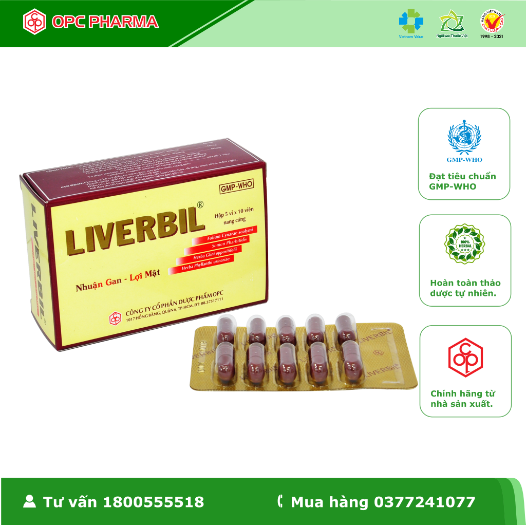 Thuốc nhuận gan, lợi mật Liverbil hộp 5 vỉ x 10 viên nang cứng