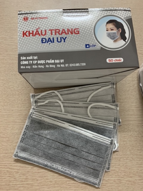 Khẩu trang Đại Uy 4 lớp (màu xám) hộp 50 cái