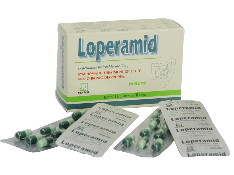 Thuốc trị tiêu chảy Loperamid 2mg (Nadyphar) hộp 100 viên