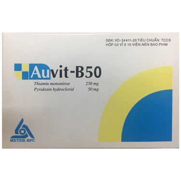 Điều trị thiếu hụt vitamin nhóm B Auvit-B50 MEYER-BPC hộp 3 vỉ x 10 viên