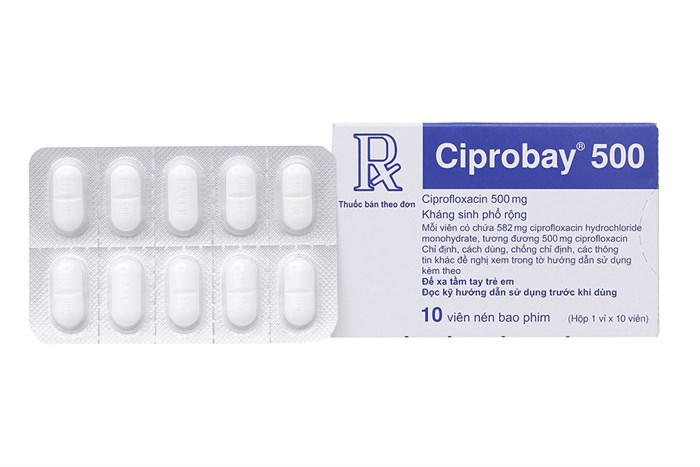 Thuốc kháng sinh  Ciprobay 500mg  hộp 10 viên