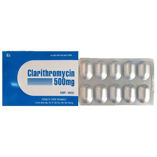 Thuốc kháng sinh Clarithromycin 500mg (Tipharco) hộp 10 viên