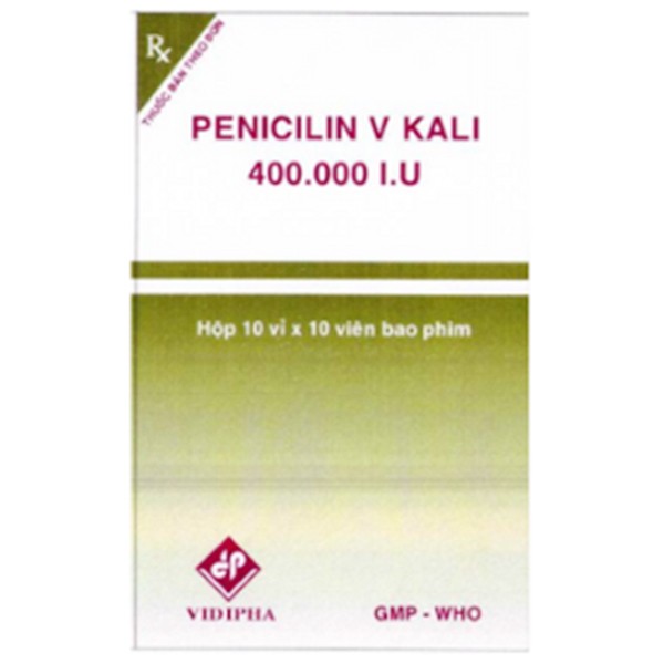 Thuốc kháng sinh Penicilin V Kali 400.000 I.U (VIDIPHA) hộp 10 vỉ x 10 viên