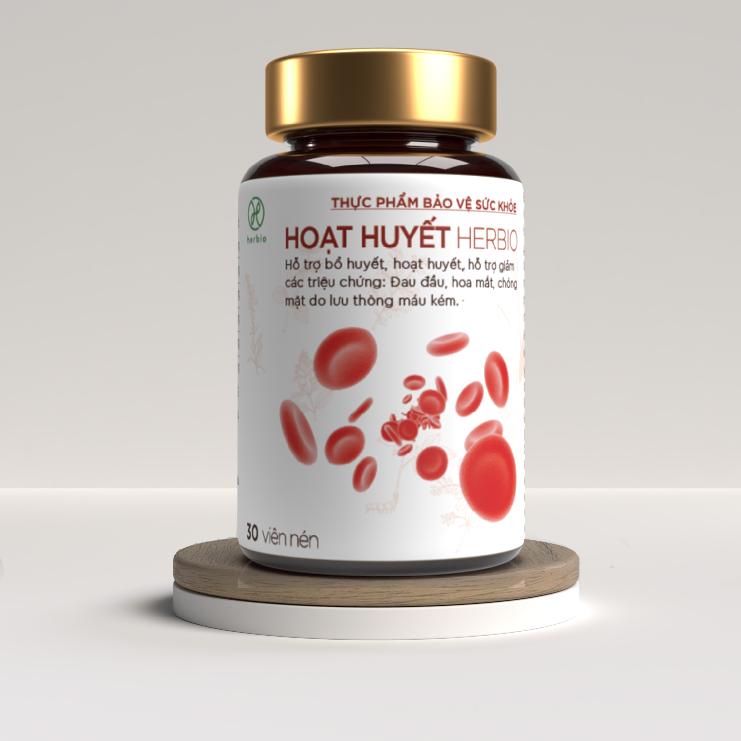 Hỗ trợ bổ huyết, lưu thông máu Hoạt Huyết Herbio hộp 1 lọ 30 viên nén