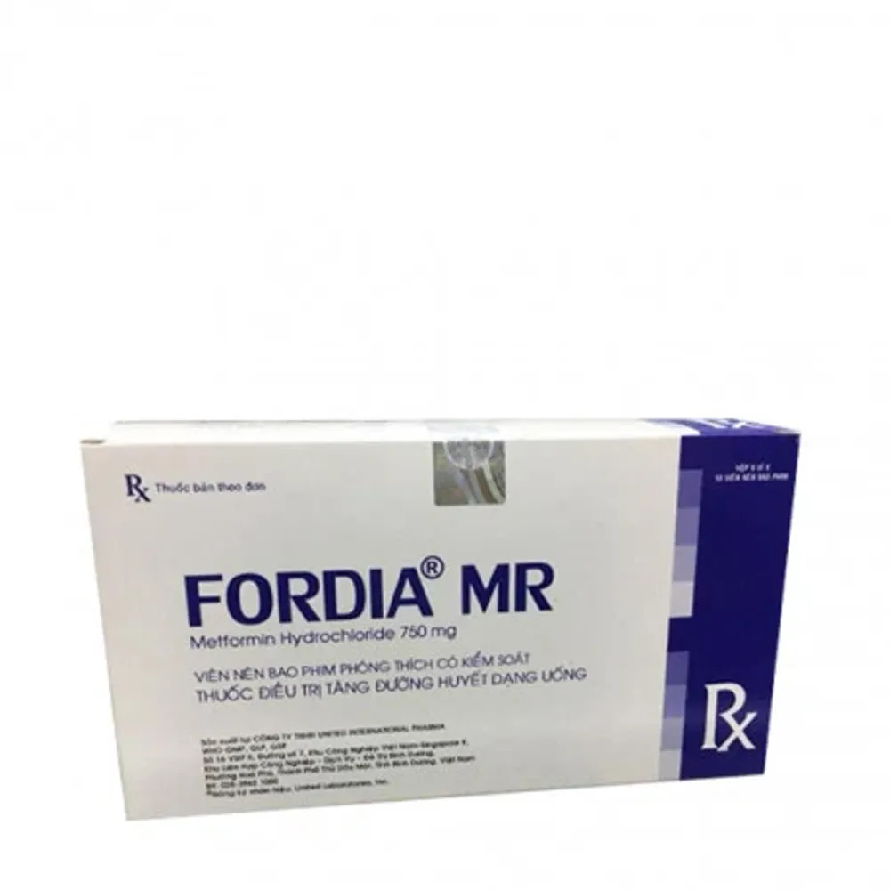 Thuốc trị đái tháo đường tuýp 2 FORDIA MR 750mg hộp 6 vỉ x 10 viên