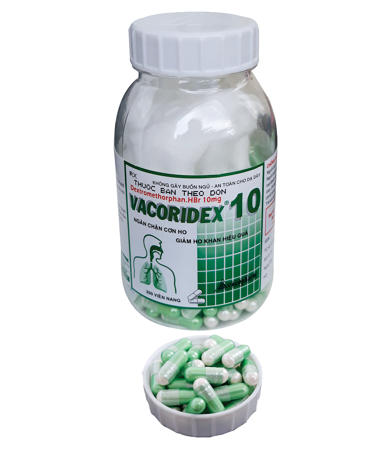Thuốc trị ho VACORIDEX 10 chai 200 viên nang cứng