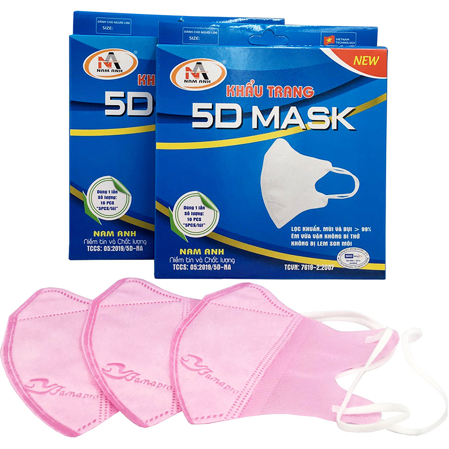 Khẩu trang 5D Mask Nam Anh (hồng) hộp 10 cái