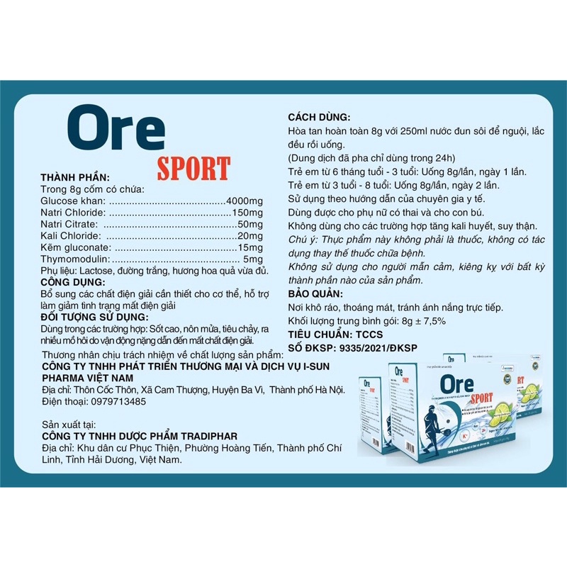Bổ sung các chất điện giải cho cơ thể Ore SPORTS (hương chanh leo) hộp 25 gói x 8g
