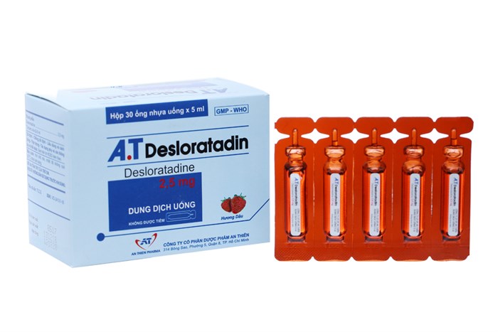 Dung dịch uống chống dị ứng A.T Desloratadine 2.5mg hương Dâu hộp 30 ống x 5ml