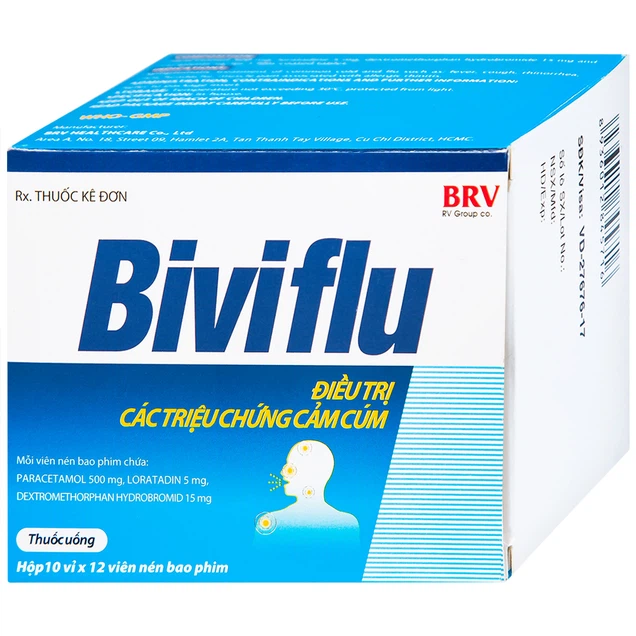 Điều trị các triệu chứng cảm cúm Biviflu BRV hộp 10 vỉ x 12 viên