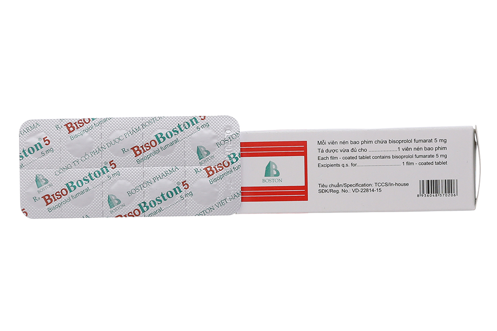 Thuốc điều trị tăng huyết áp và bệnh lý tim mạch BisoBoston 5 hộp 5 vỉ x 10 viên nén bao phim