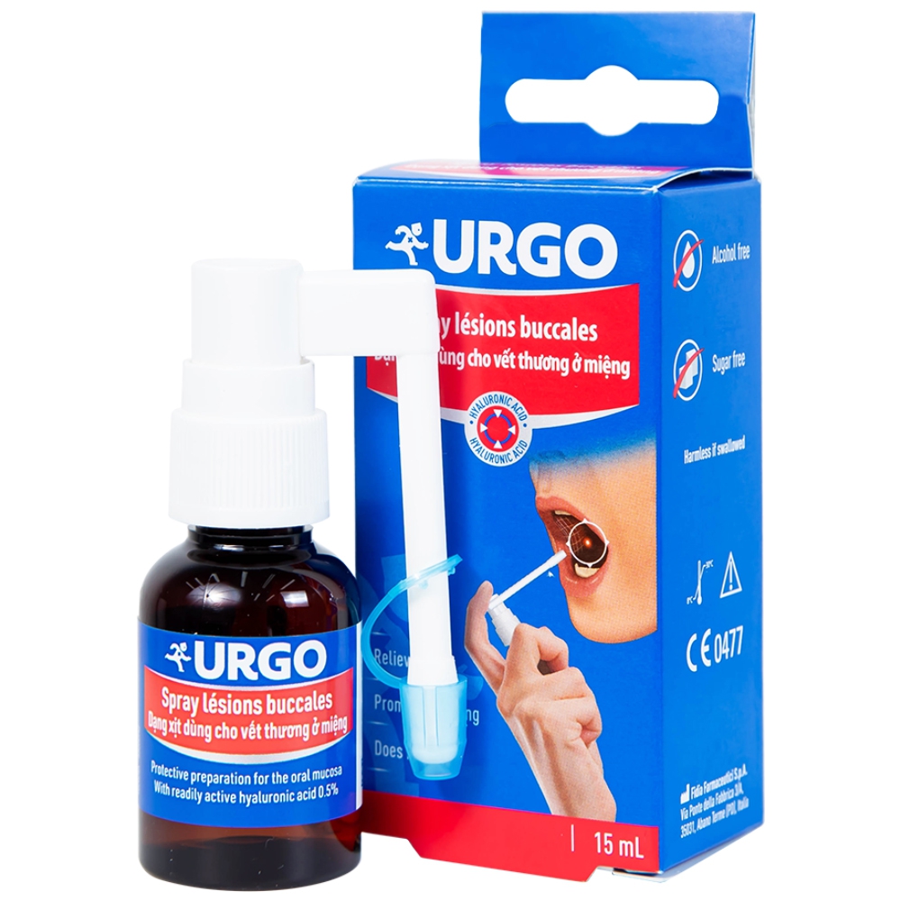 Dạng xịt cho vết thương ở miệng Urgo Spray Lesions Buccales hộp 1 chai 15ml
