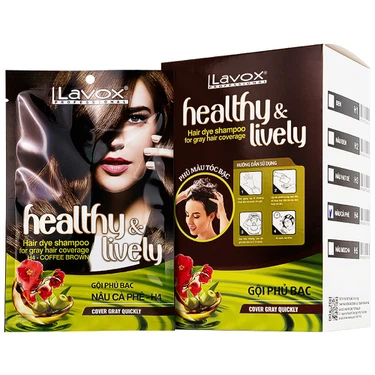 Gội phủ bạc màu nâu cà phê Healthy and lively H4 Lavox hộp 10 gói x 30ml