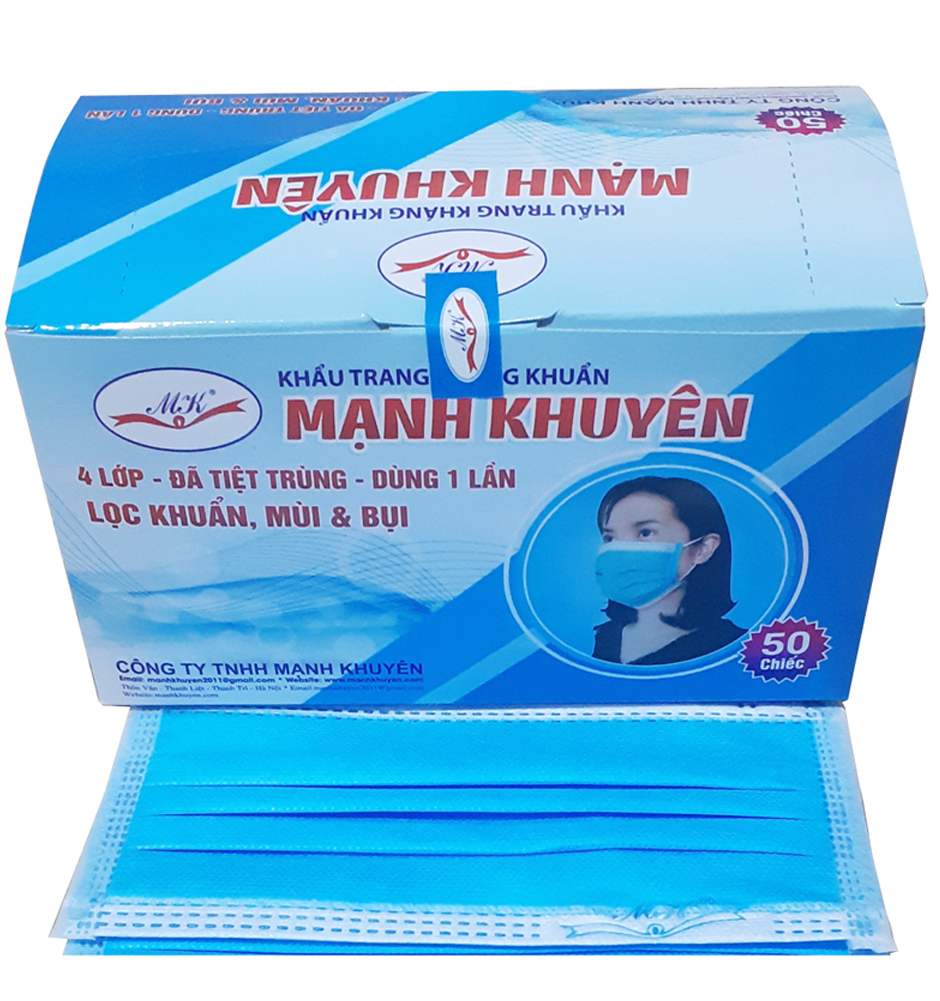 Khẩu trang kháng khuẩn 4 lớp Mạnh Khuyên (xanh) hộp 50 cái
