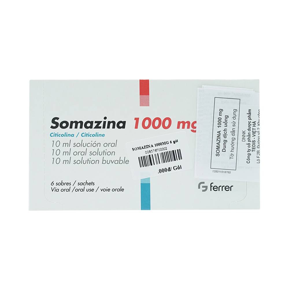 Dung dịch uống Somazina 1000mg Ferrer hộp 6 gói