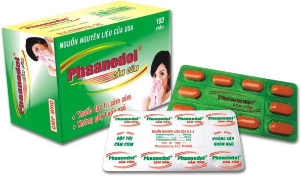 Thuốc giảm đau, hạ sốt Phaanedol Cảm Cúm hộp 10 vỉ x 10 viên