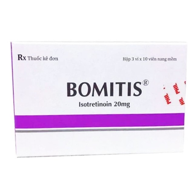Điều trị mụn trứng cá Bomitis 20mg Phil hộp 3 vỉ x 10 viên