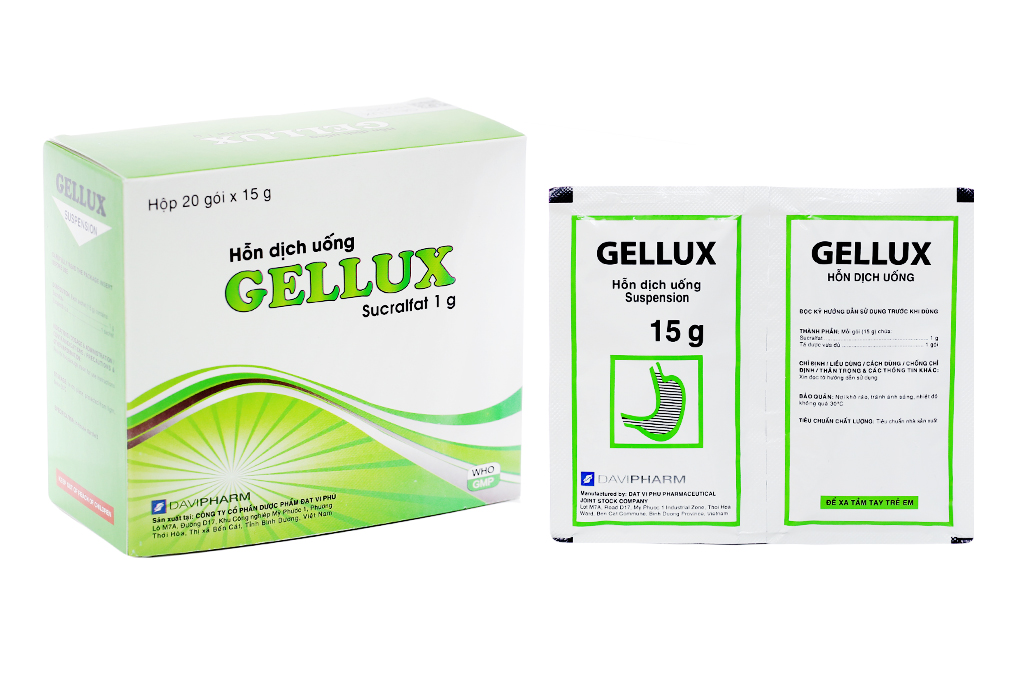 Thuốc trị loét dạ dày, tá tràng Gellux  hộp 20 gói x 15g