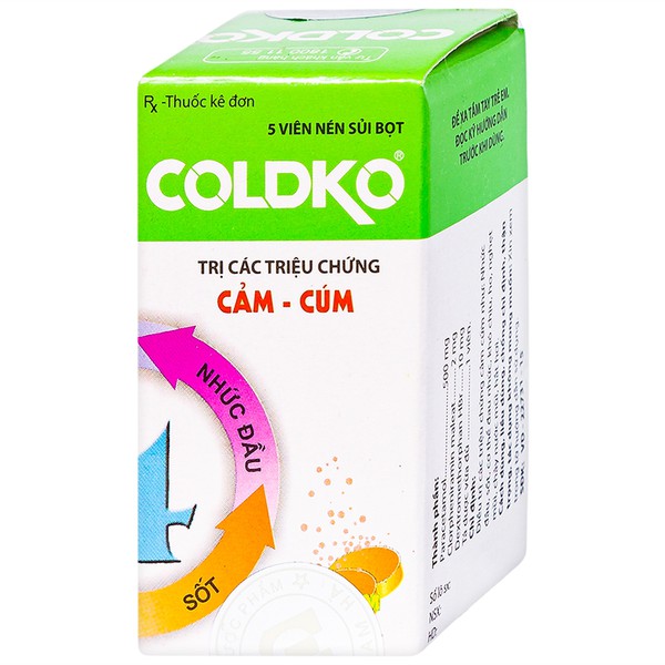 Viên sủi giảm đau, hạ sốt Coldko hộp 1 tuýp x 5 viên