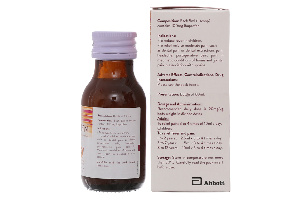 Siro giảm đau, hạ sốt cho trẻ em Brufen 100mg/5ml hương cam hộp 1 chai 60ml-2
