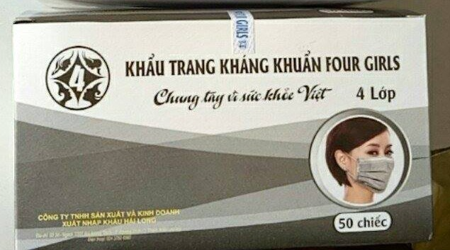Khẩu trang kháng khuẩn Four Girls (màu xám) hộp 50 cái