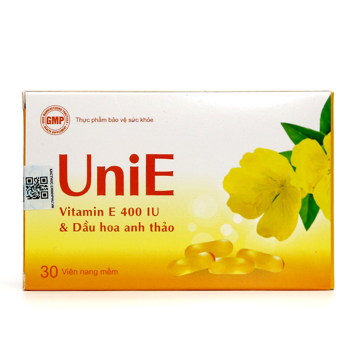 Viên uống vitamin E và dầu hoa anh thảo UniE hộp 3 vỉ x 10 viên nang mềm