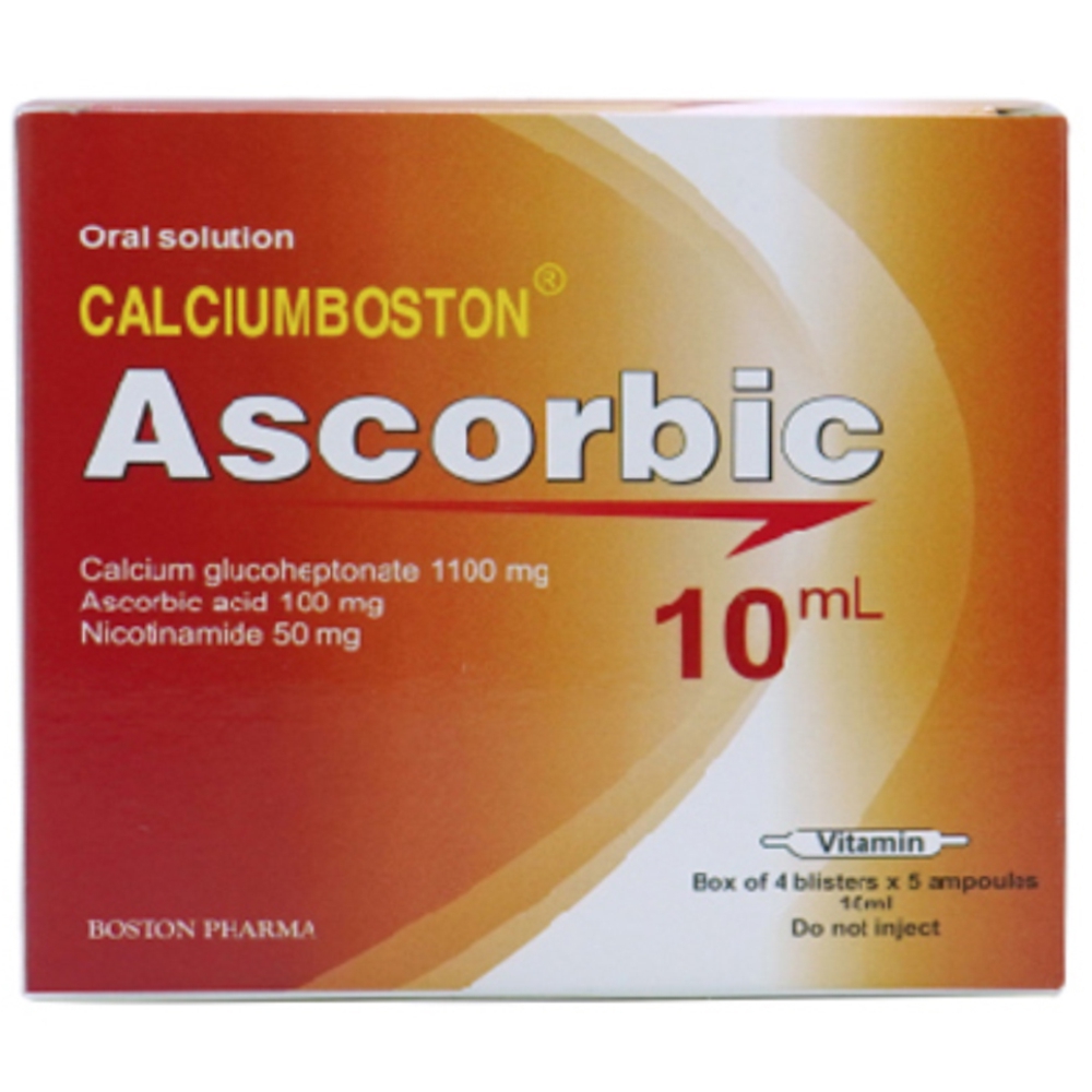 Dung dịch uống Calciumboston Ascorbic 10ml hộp 4 vỉ x 5 ống