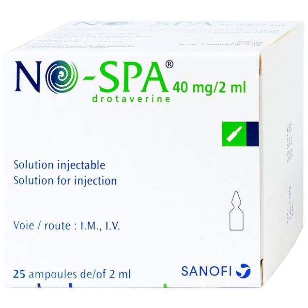 Chống co thắt cơ, điều trị sỏi túi mật, sỏi ống mật No-Spa 40mg/2ml Sanofi hộp 5 vỉ x 5 Ống x 2ml