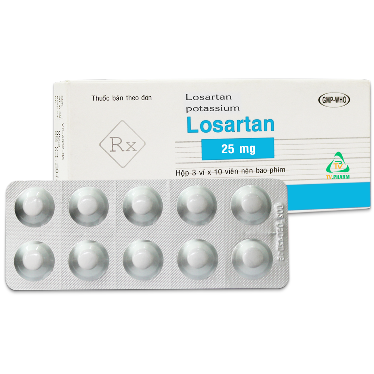 Thuốc điều trị tăng huyết áp LOSARTAN 25mg (TV. PHARM) hộp 3 vỉ x 10 viên