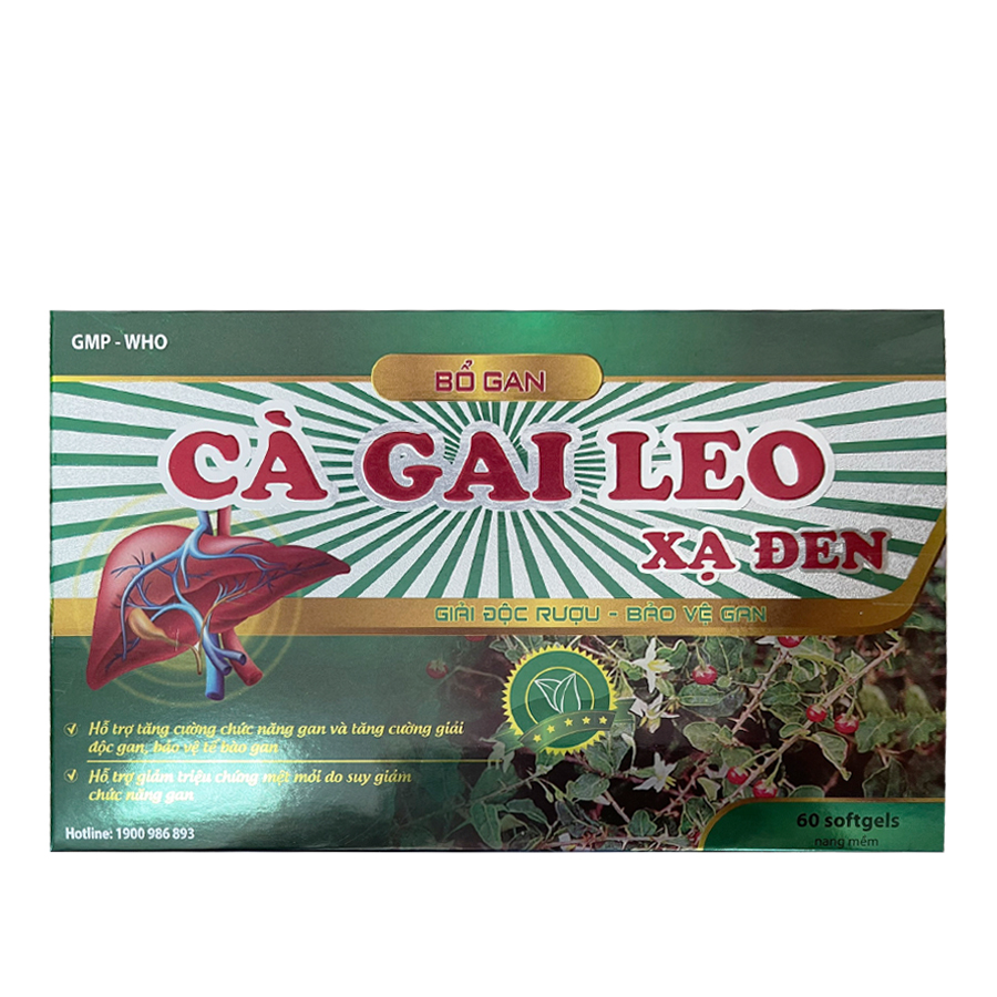 Giải độc rượu, bảo vệ gan Bổ Gan CÀ GAI LEO XẠ ĐEN (MediUSA) hộp 12 vỉ x 5 viên nang mềm