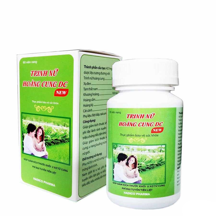 Giúp giảm kích thước khối u xơ tử cung, phì đại tuyến tiền liệt Trinh Nữ Hoàng Cung DC New (Hadico Pharma) hộp 1 lọ 60 viên