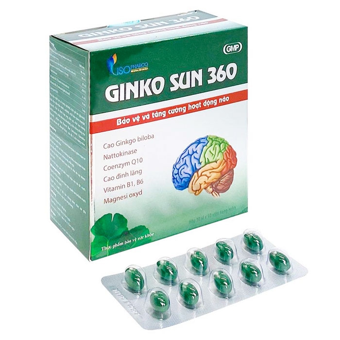 Bảo vệ và tăng cường hoạt động não Ginko Sun 360 hộp 10 vỉ x 10 viên