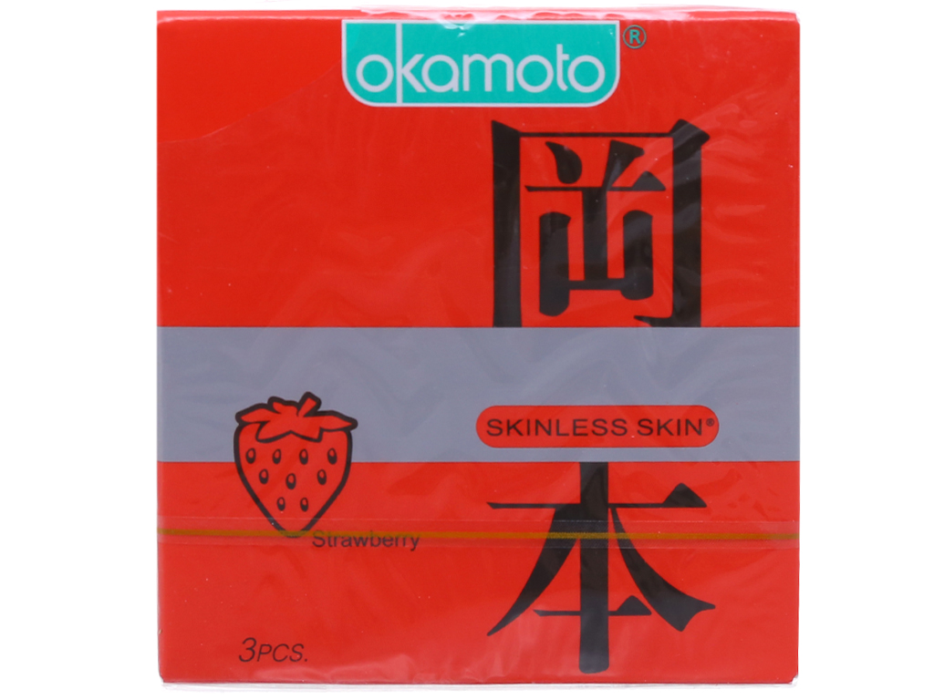 Bao Cao Su Okamoto Skinless Skin Strawberry Hương Dâu hộp 3 cái-2