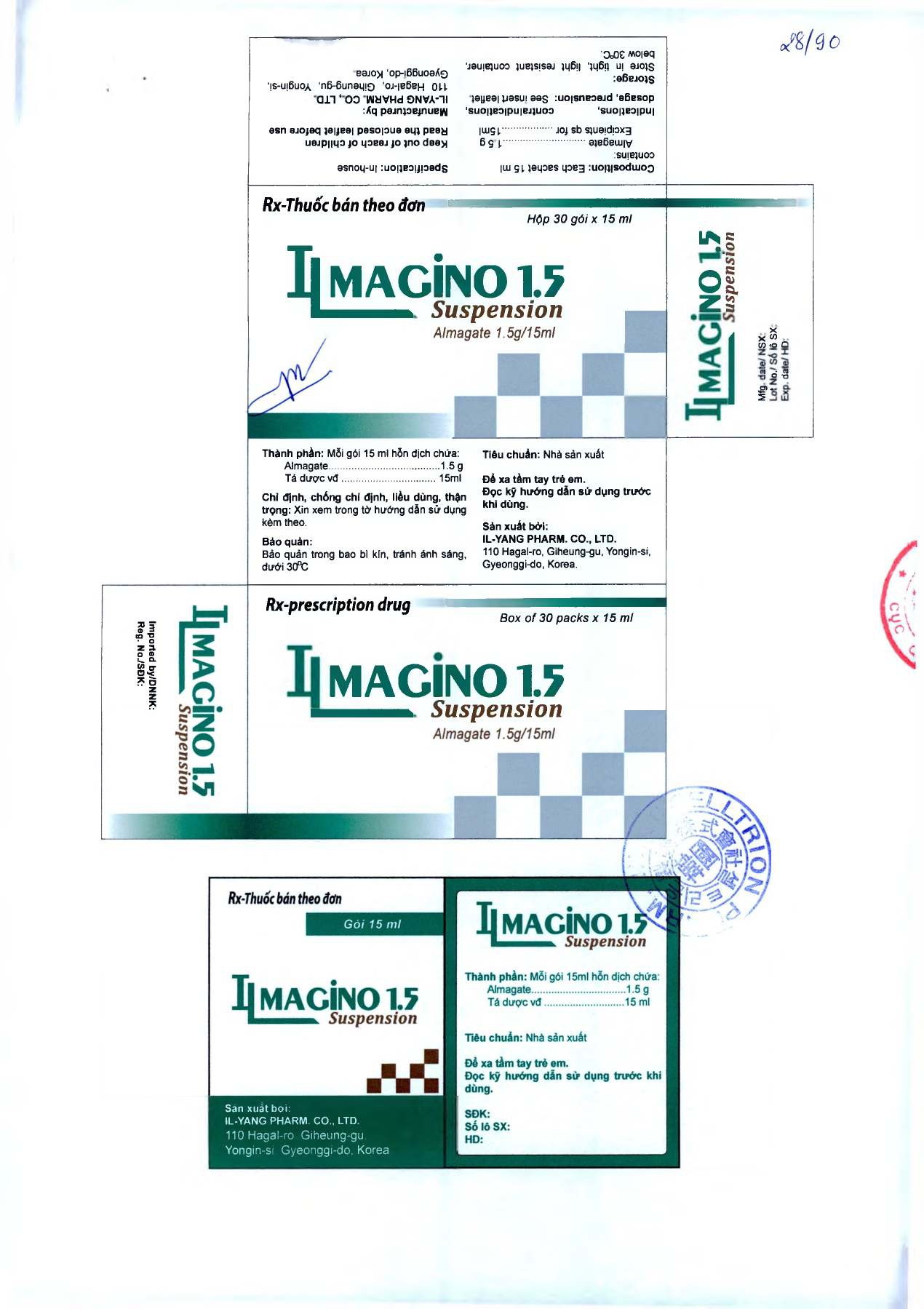 Hỗn dịch trị loét dạ dày - tá tràng Ilmagino 1.5g hộp 30 gói x 15ml