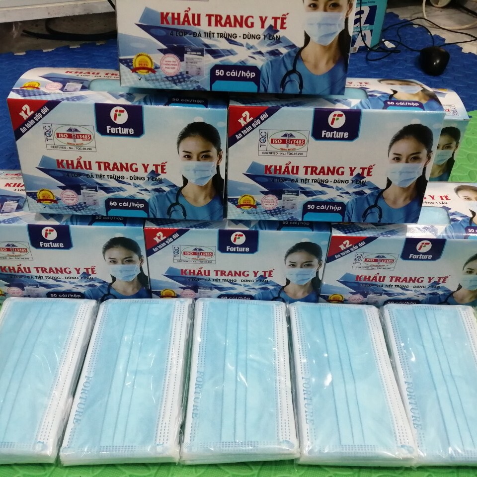 Khẩu trang bảo vệ sức khỏe FORTURE 4 lớp (màu xám) hộp 50 cái