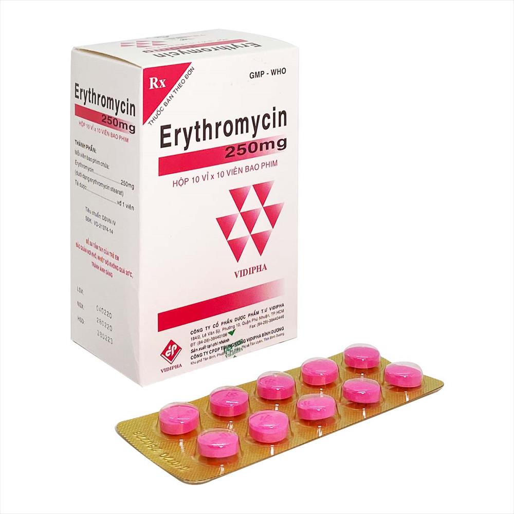 Thuốc kháng sinh Erythromycin 250 (Vidipha) hộp 10 vỉ x 10 viên
