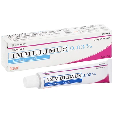 Điều trị cách quãng eczema dị ứng thể vừa hoặc thể nặng Immulimus 0.03% Medisun hộp 1 tuýp x 10g