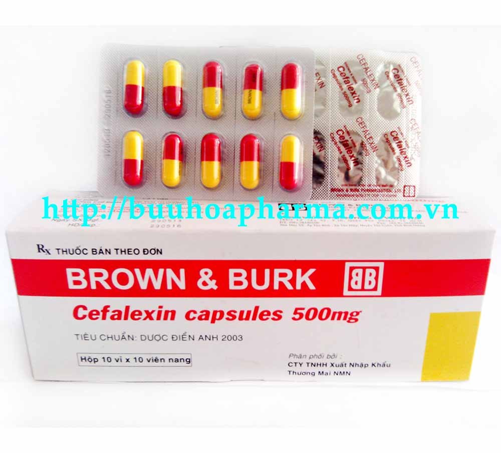 Thuốc kháng sinh Brown & Burk Cefalexin 500mg hộp 100 viên