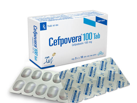 Thuốc kháng sinh Cefpovera 100 TAB hộp 3 vỉ x 10 viên nén bao phim