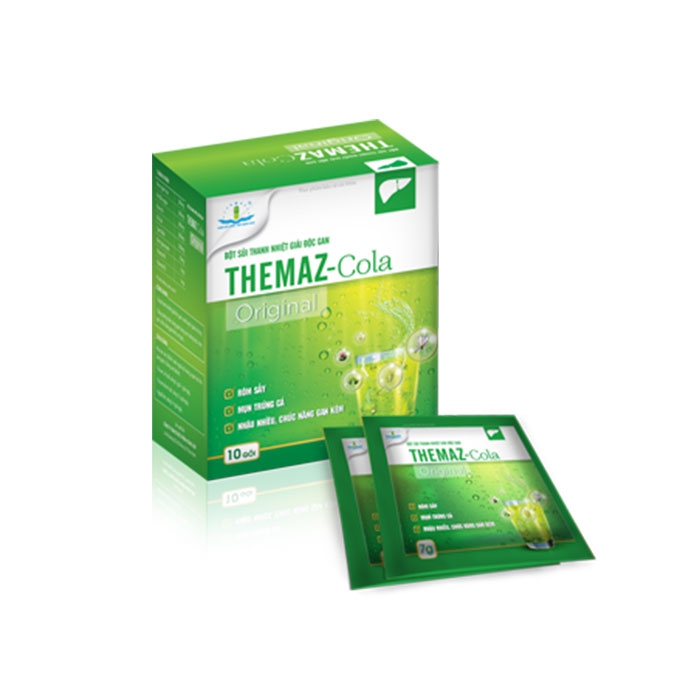 Bột sủi thanh nhiệt giải độc gan Themaz - cola Original Xanh lá (vị Chanh) hộp 10 gói