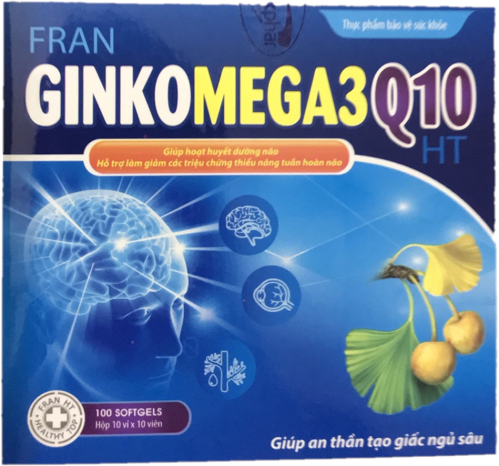Giúp hoạt huyết dưỡng não, an thần tạo giấc ngủ sâu Fran GinkoMega3 Q10 HT hộp 10 vỉ x 10 viên