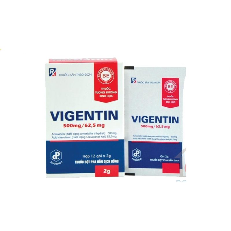 Thuốc kháng sinh Vigentin 500mg/62,5mg  hộp 12 gói