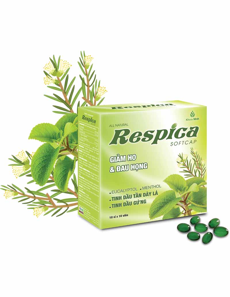Viên tinh dầu giảm ho, đau họng Respica hộp 100 viên