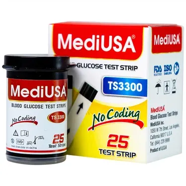 Que thử đường huyết MediUSA TS3300 dùng cho máy đo đương huyết GM3300 hộp 25 que