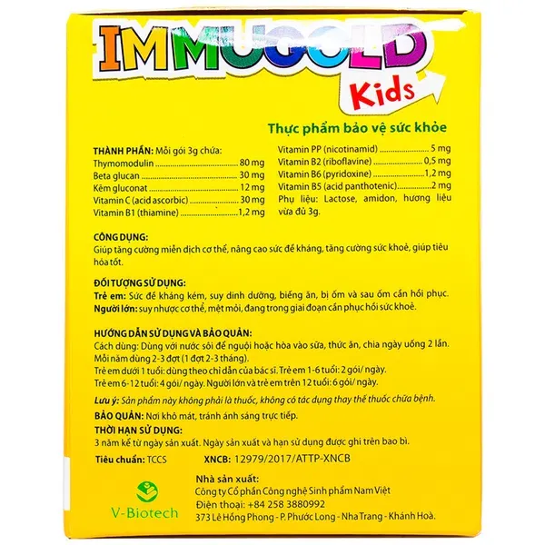 Tăng cường miễn dịch, giúp tiêu hóa tốt IMMUGOLD Kids hộp 30 gói x 3g-2