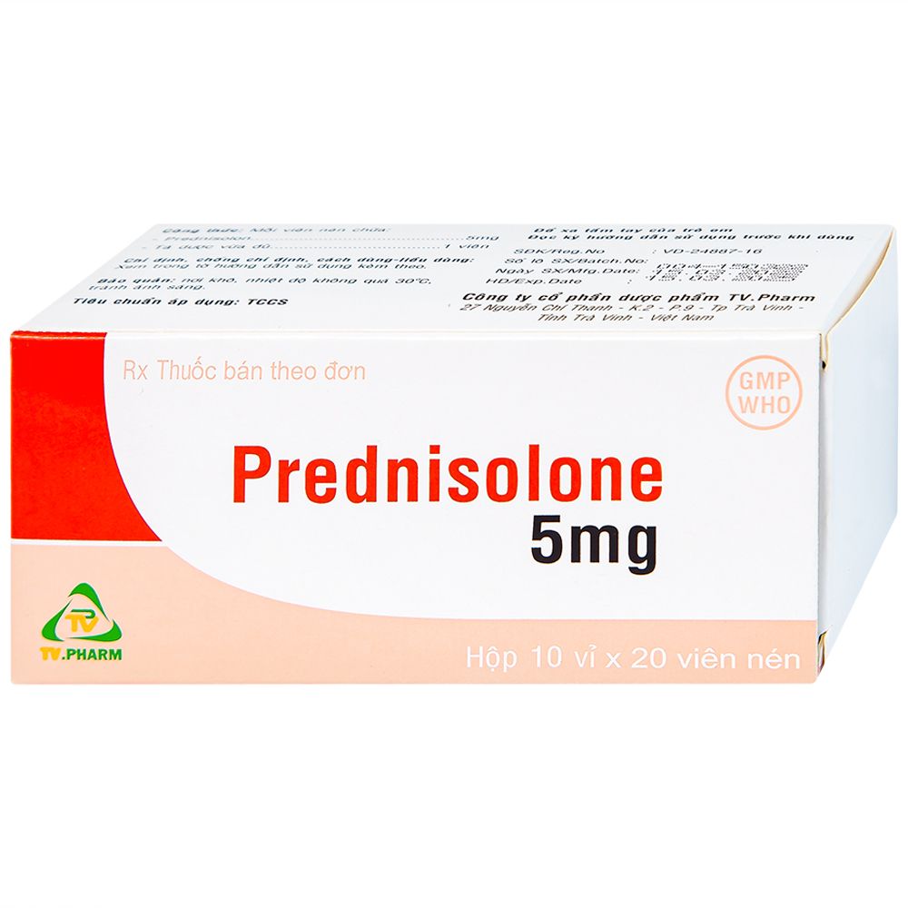Thuốc kháng viêm Prednisolone 5mg TV.Pharm hộp 10 vỉ x 20 viên Medigo