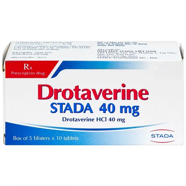Thuốc chống co thắt cơ trơn Drotaverine 40mg STADA hộp 5 vỉ x 10 viên