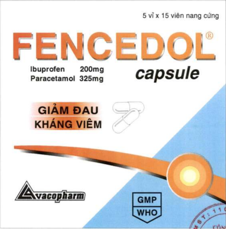 Thuốc giảm đau, hạ sốt, kháng viêm Fencedol hộp 5 vỉ x 15 viên nang cứng