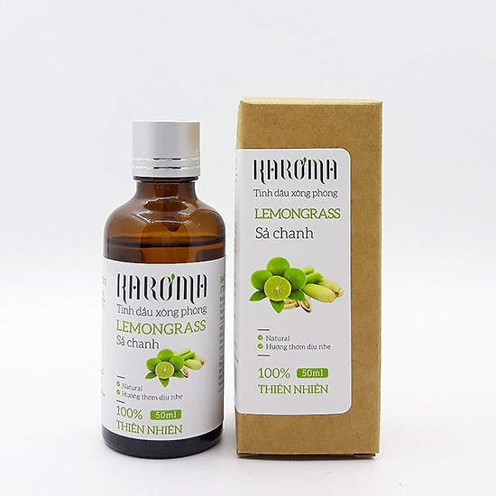 Tinh dầu xông phòng sả chanh giúp khử mùi, thơm phòng, đuổi muỗi, kháng khuẩn Karoma Lemongrass hộp 1 chai 50ml